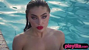 big ass beauty strips naked in the pool