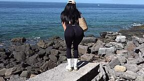 beach adventure with perfect tits and big ass exposed in public