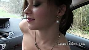 Shaved teen hitchhiker gives blowjob in this reality scene