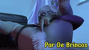 Skinny alternative latina flashes lingerie while playing with pussy using anal plug!