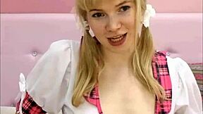 Blonde webcam girl talks while masturbating