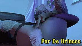 Skinny alternative latina flashes lingerie while playing with pussy using anal plug!