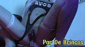 Skinny alternative latina flashes lingerie while playing with pussy using anal plug!