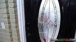 Teen babysitter with braces gets facial cumshot from hardcore sex