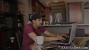 throatin tiny teen rides monster cock