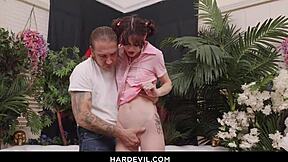 cute tattooed brunette slut dominated with big cock