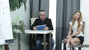 The natural girl gets teased by her older lecturer.