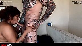 Tattooed Hunk Pleasures Young Brunette Visitor