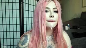 Busty slut sucks and fucks big tits.