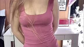 Tiny amateur says, 'I love gagging on my dildo before cumming'