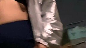 Showing off my little pussy and small tits in public with a miniskirt and no panties