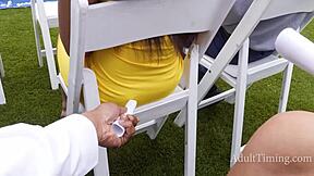 Asian girl caught riding big black cock at party, boobs bouncing.