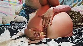 barely haloed and fully tempting petite teen uses dildo and toys for solo orgasm and squirting