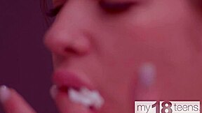 skinny brunette teen 18+ sofa weber says, 'i'm fucking my pussy with cream on the sofa'