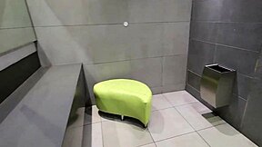 Sneaking into public toilets for a creampie fuck with my girlfriend