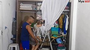 Stepson fucks stepmother on stairs