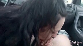 black lynn gives side pose car blowjob to big cock 😍