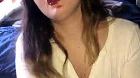 Teen Gives Lipstick Blowjob And Handjob With Cum