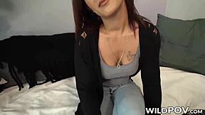 Luci diamond throated before pov bondage banging with rough group fucking and cum.