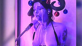 The devil says, 'I'm filled with cum and passionately giving blowjobs with my toes and vibrator'