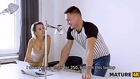 Blonde Mature4K Pornstar Invites Repairman For Amazing Blowjob And Nailing By Hung Stud