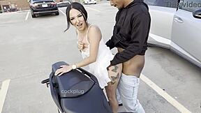 petite cheerleader bent over motorcycle, ready for rough action?