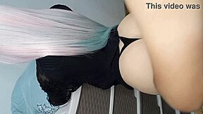 Horny stepdaughter shows big virgin ass in jeans, lifts it for huge thick cock in anal sex