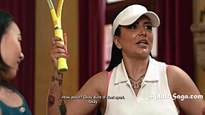 Smashing step mom's big boobs before tennis balls?