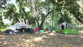 blonde milf in fishnets sucks old man's cock in reality show