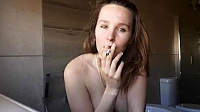 Horny Brunette Smoking