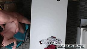 that nerdy teen squirts while masturbating, but denies it to the officers at first