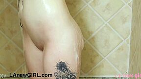 I watched the tall cute brunette take her shower