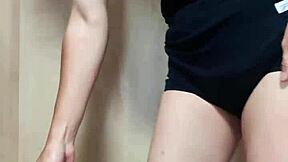 Teen in gym shorts tries embarrassing underwear