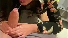 my ex-gf deepthroats my cock in home videos with spitting and ass play