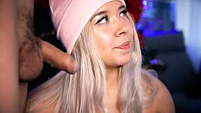 Look at this blonde playing with and sucking a small cock until it's hard