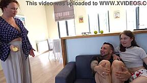 a hot naughty girl seduces her stepmother's lover, and he fucks them both hard in the mouth with his huge dick