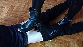 Girls in boots dominate with foot fetish.