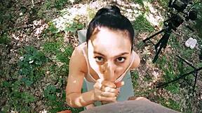 Ponytail Brunette Jerked Off During Meditation For Huge Facial