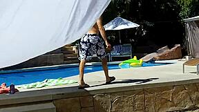 Lexi Bloom tied up by pool gets hard fuck and cum facial