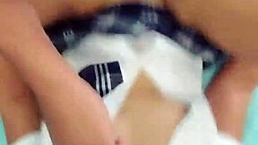 rich latina student in cosplay uniform gets fucked by mature guy in shorts