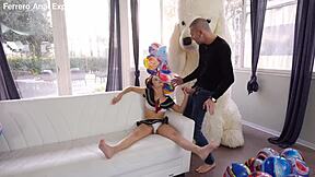 Pretty Italian teen Bambolina tries first anal, drinks pee in rough gaping session.