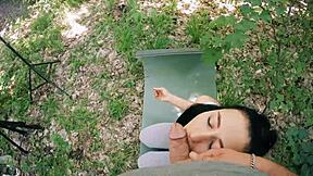 Ponytail Brunette Jerked Off During Meditation For Huge Facial