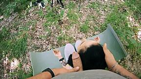 Ponytail Brunette Jerked Off During Meditation For Huge Facial