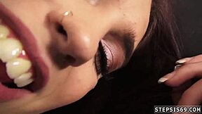 homemade teen explores first time sucking stepbro's banana in taboo scenario.