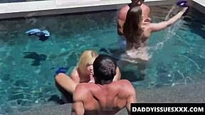 katie kush and kenzie madison lick each other by the pool