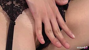 japanese teen in stockings masturbates with dildo