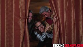 Teen Brunette Sucked By Pervy Old Men.