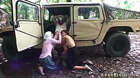 Sexy Brunette Teen Strips And Joins Threesome In Military Uniform