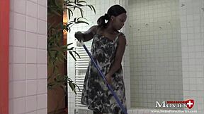 hey, maid tanya is cleaning this huge cock in the shower with sucking and handjob! 😏