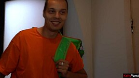 Foursome orgy where courier joined amateur porn filming for double facial